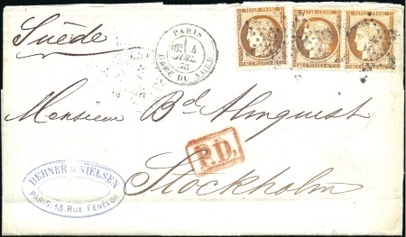 1873 Lettre double port de Paris 04.07.73 pour la 