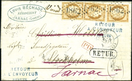 1874 Lettre en double port pour la Suède avec 40c 