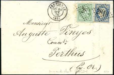 Stamp of France 5c vert émeraude clair (signé Calves) +20c Siège s