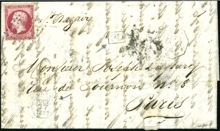 Stamp of France 80c Empire dentelé obl. ancre sur lettre de l'agen