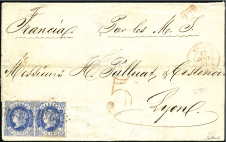 1863 Lettre d'Espagne pour Lyon avec càd d'entréee