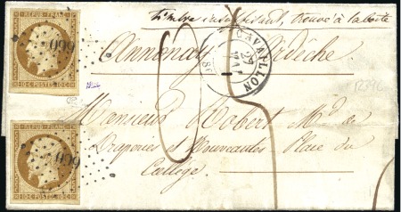 Stamp of France 1852 10c Présidence x2 (un déf.) sur lettre de Cav
