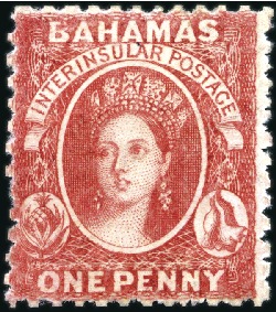 1862 1d Carmine-Lake, rough perf. 11 1/2 to 12, un