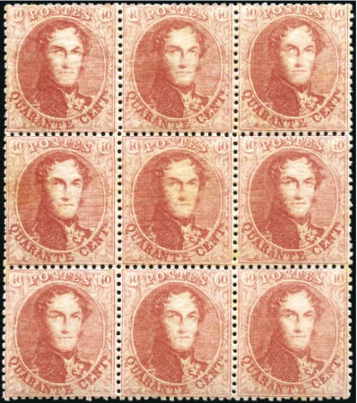 Stamp of Belgium 1863 40c Carmine-rose, mint BLOCK OF NINE showing 