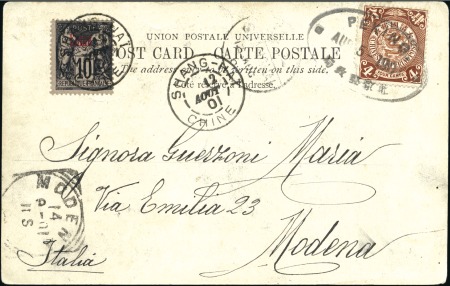 Stamp of China » Foreign Post Offices » French Post Offices 1901 Postcard with mixed franking French 10c Peace