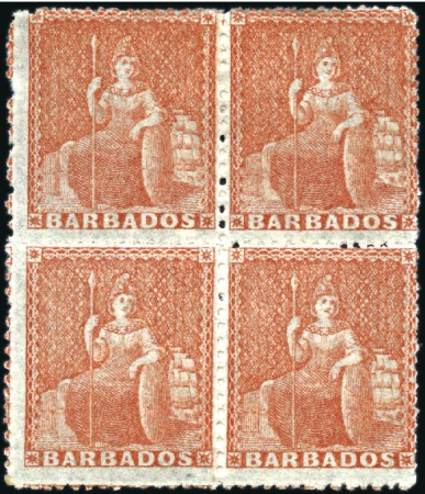 1861-70 (4d) Dull vermilion, mint block of four, l