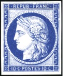 Stamp of France Deux essais du 10c : en bleu sur papier carton, ti