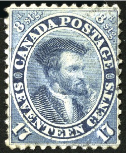 1859 17c blue, selection of four singles from vari