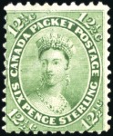 1859 12 1/2c green, selection of six singles from 