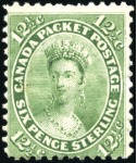 1859 12 1/2c green, selection of six singles from 