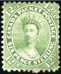 1859 12 1/2c green, selection of six singles from 