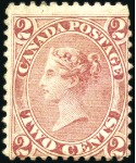 1859 2c rose-red and 2c bright rose, two different