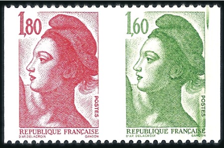 1982 1,80 F rouge et 1,60 F vert, type "LIBERTÉ", 