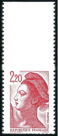 1986 2,20 F rouge, type "LIBERTE", paire verticale