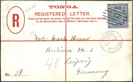 Stamp of Tonga 1901 (Apr 25) Registered envelope to Germany with 