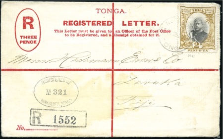 Stamp of Tonga 1912 (May 26) Registered envelope (H&G C16) to Fij