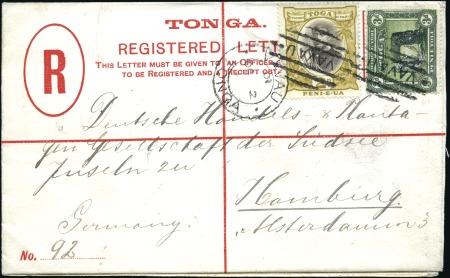 Stamp of Tonga 1901 (Oct 2) Registered envelope (H&G 7) to German
