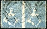 1857 Half Length 3d greenish blue, rouletted 7-9 b