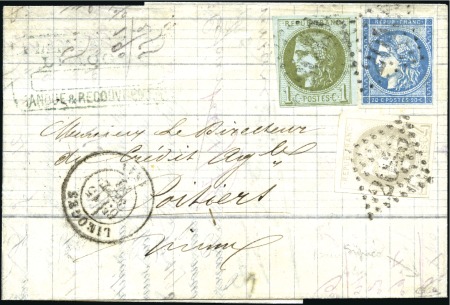 Stamp of France 1870 1c Bordeaux +4c Bordeaux +20c Bordeaux obl. G