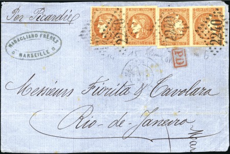 Stamp of France 1870 40c Bordeaux, deux paires bien margée, obl. G
