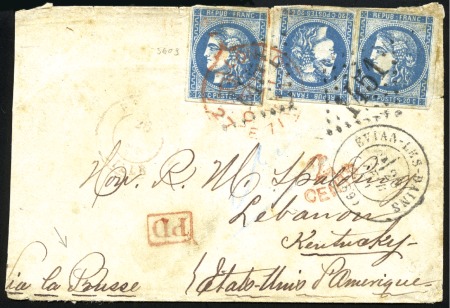 Stamp of France 1870 20c Bordeaux, trois exemplaires, obl. GC1451 