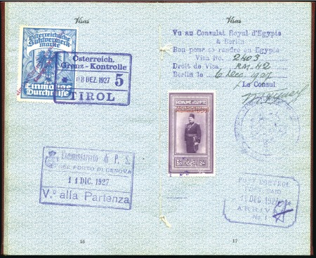 Stamp of Egypt CONSULAR SERVICE: 1926-27 US Passport franked insi