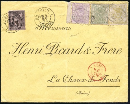 Stamp of China 1894 Extraordinary mixed franking with China 1ca +
