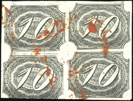 1844 Inclinados 10r on thin greyed paper block of 