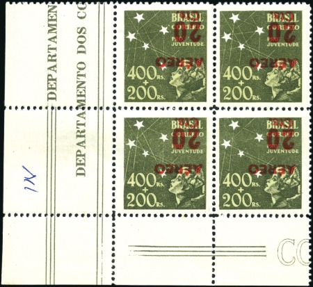 Stamp of Brazil 1944 Airmail surcharged group of varieties, corner