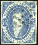 Stamp of Argentina 1864-66 15c blue, on stout wove paper with "Script
