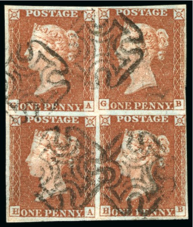 1841 1d Red pl.31 block of four, fine to large mar