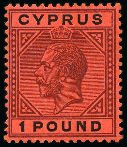Stamp of Cyprus 1912-15 Wmk Multi Crown CA £1 purple & black on re