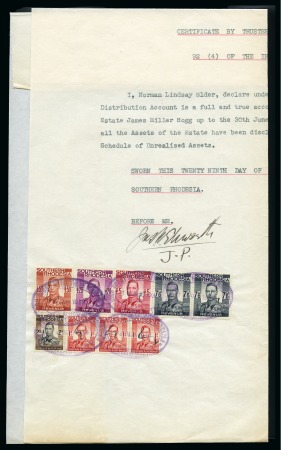 Stamp of Southern Rhodesia 1939 High Court revenue document bearing the rare 