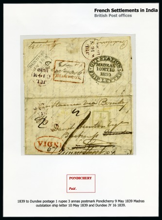 Stamp of India 1839 (May 9) Part cover (front and back, no sidefl