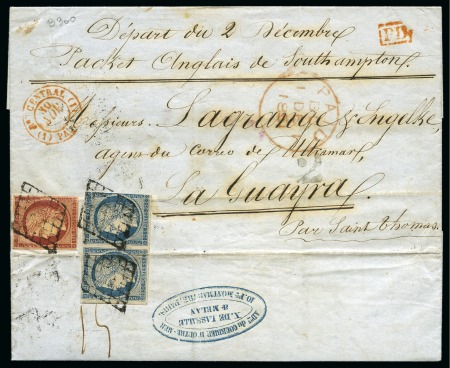 Stamp of France 1851 Lettre de Paris pour LA GUAYRA avec 25c en pa
