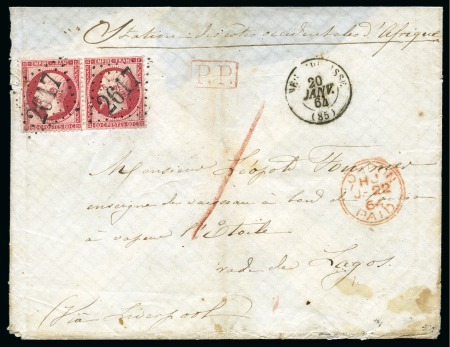 Stamp of France 1862 Empire dentelé 80c rose en paire avec qqs den
