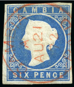 Stamp of Gambia 1869-72 6d Pale Blue, fine to large margins, with 