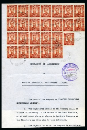 Stamp of Southern Rhodesia 1937 KGVI £50 in two blocks of 10, two pairs and a