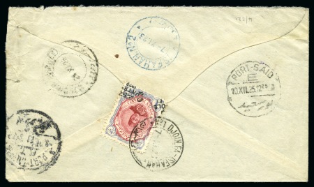 1922 "Controle" 1kr with misplaced hs, tied on reverse of cover from Djnlfa-Isfahan