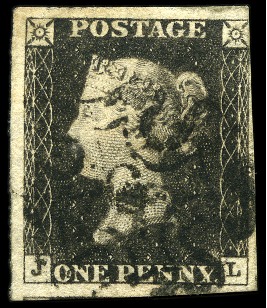 Stamp of Great Britain » 1840 1d Black and 1d Red plates 1a to 11 1840 1d Black pl.1a JL with London "3" in MC, cut 