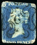 Stamp of Great Britain » 1840 2d Blue (ordered by plate number) 1840 2d Blue group of three with rare cancels incl