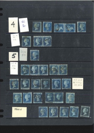 1854-69, Used selection of 2d blue plates from pl.