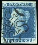 1841 2d Blue selection with London numbers in Malt