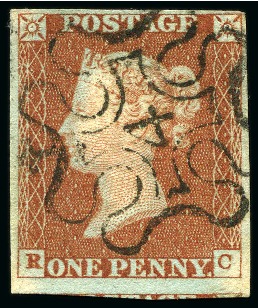 1841 1d Red selection with London numbers in Malte