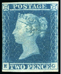 Stamp of Great Britain » 1841 2d Blue 1841 2d Blue EG pl.4 unused, just touched down lef