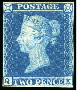 1841 2d Blue QK pl.4 mint part og, very close to f