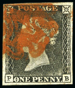 Stamp of Great Britain » 1840 1d Black and 1d Red plates 1a to 11 1840 1d Black pl.1a PB, worn plate, showing re-ent