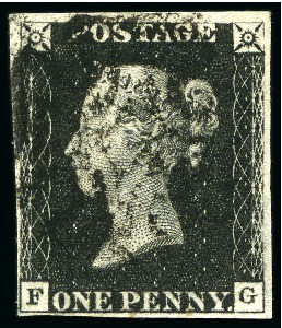 1840 1d Black FG pl.1b with inverted watermark, cl