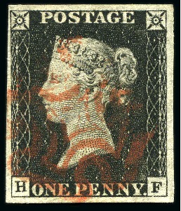 Stamp of Great Britain » 1840 1d Black and 1d Red plates 1a to 11 1840 1d Black HF pl.2 with showing "no ray flaw" v