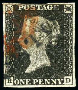 1840 1d Black used selection from plate 1a to 10 i